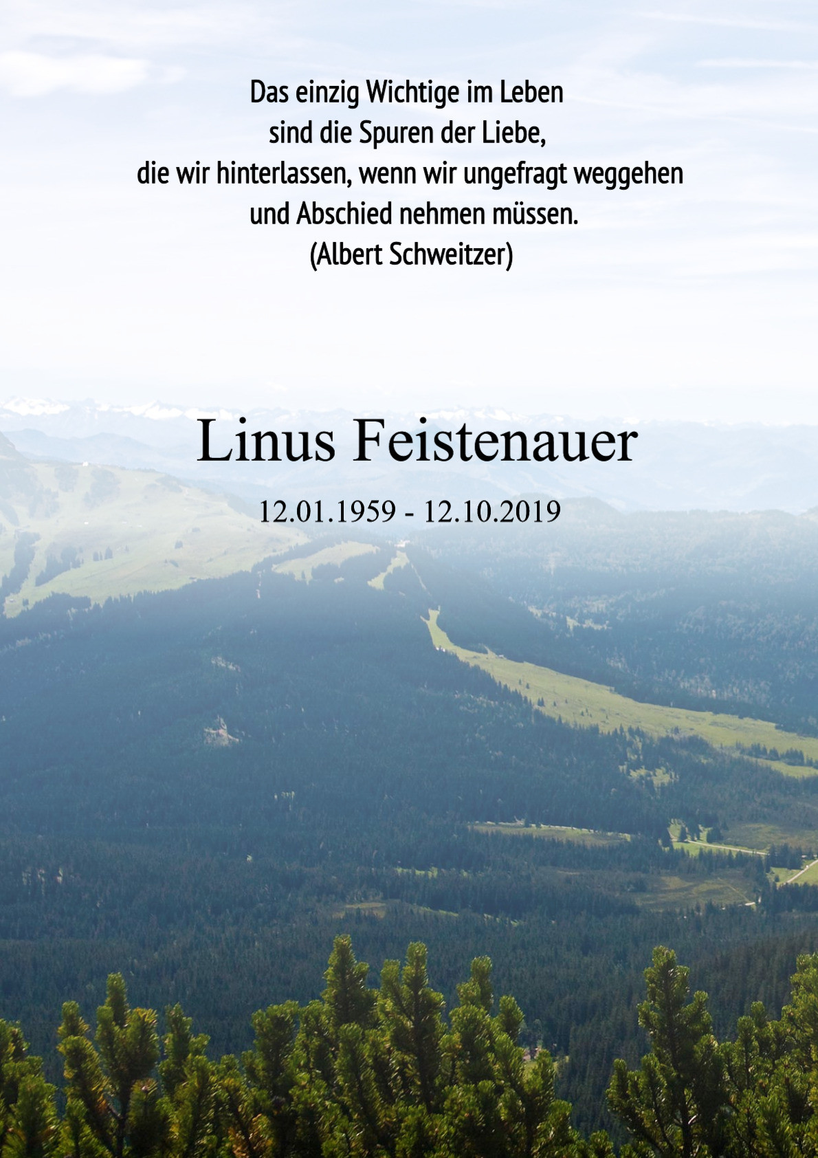 Traueranzeige von Linus Feistenauer