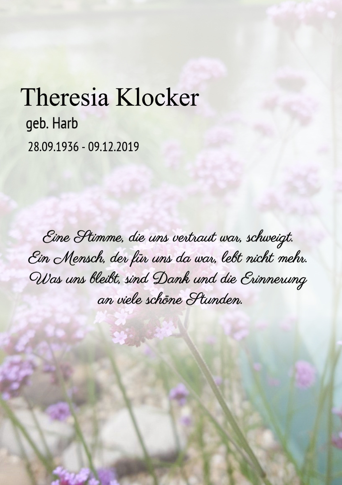 Traueranzeige von Theresia Klocker
