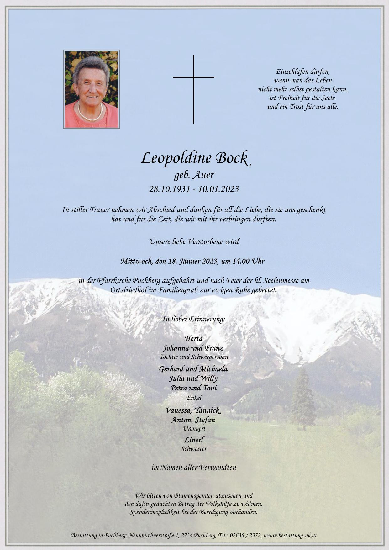 Traueranzeige von Leopoldine Bock