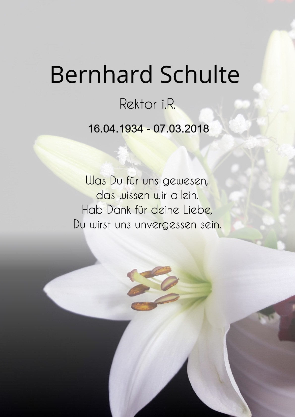 Traueranzeige von Bernhard Schulte