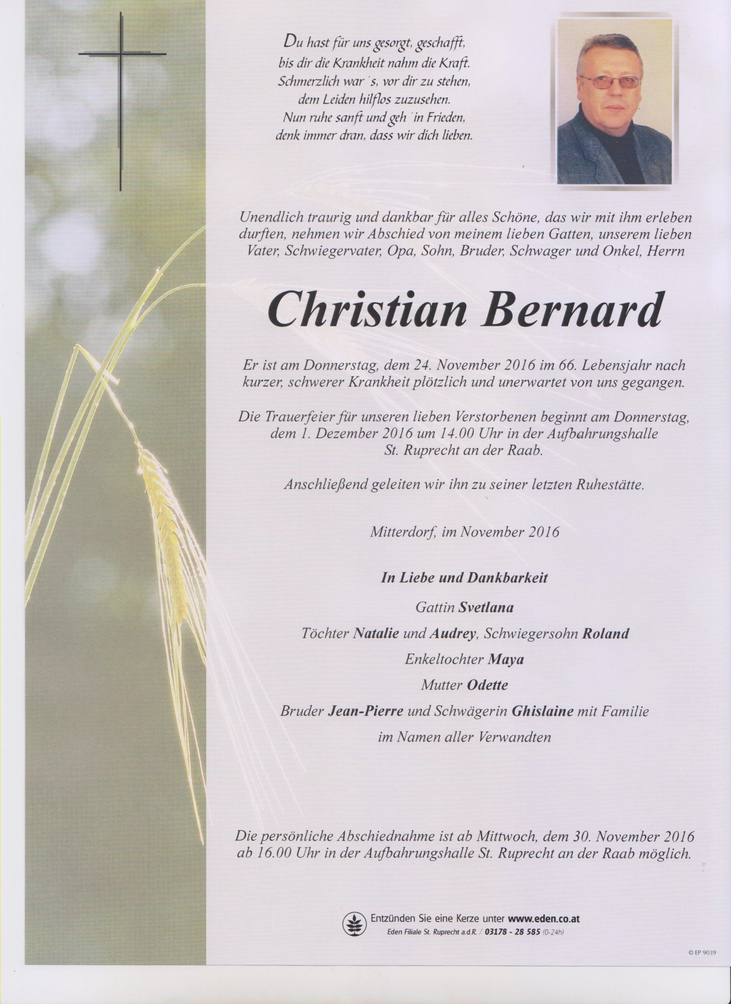 Traueranzeige von Christian Bernard