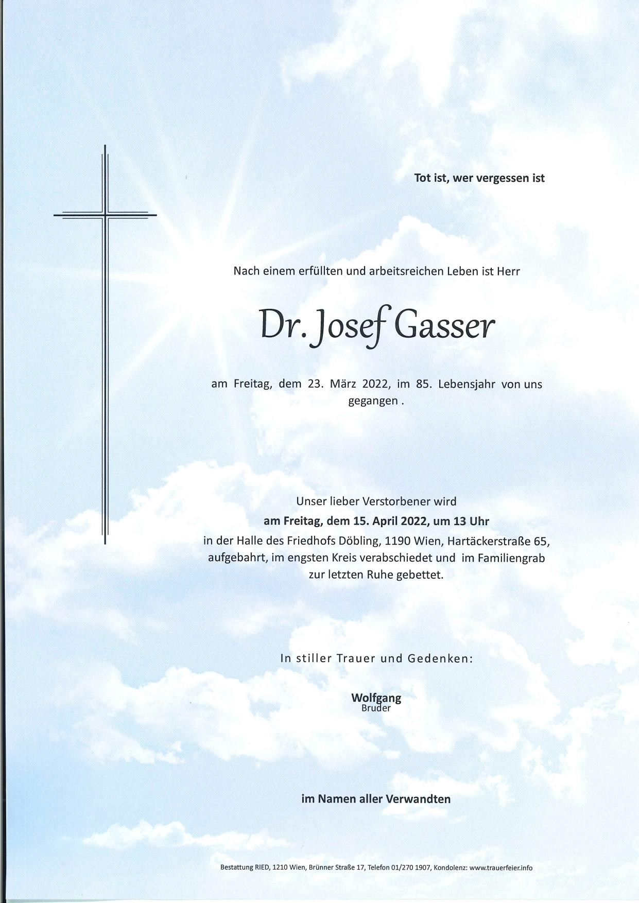 Traueranzeige von Dr. Josef Gasser