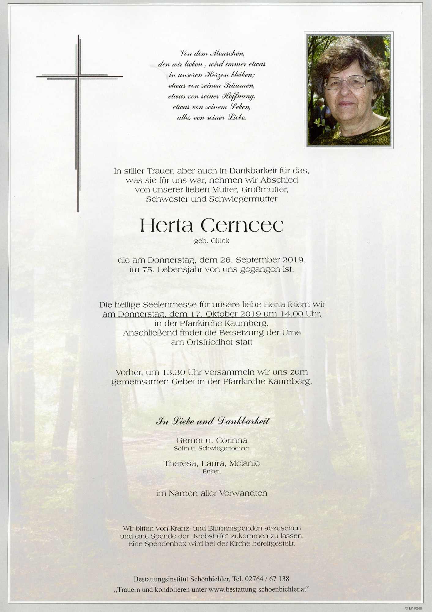 Traueranzeige von Herta Cerncec