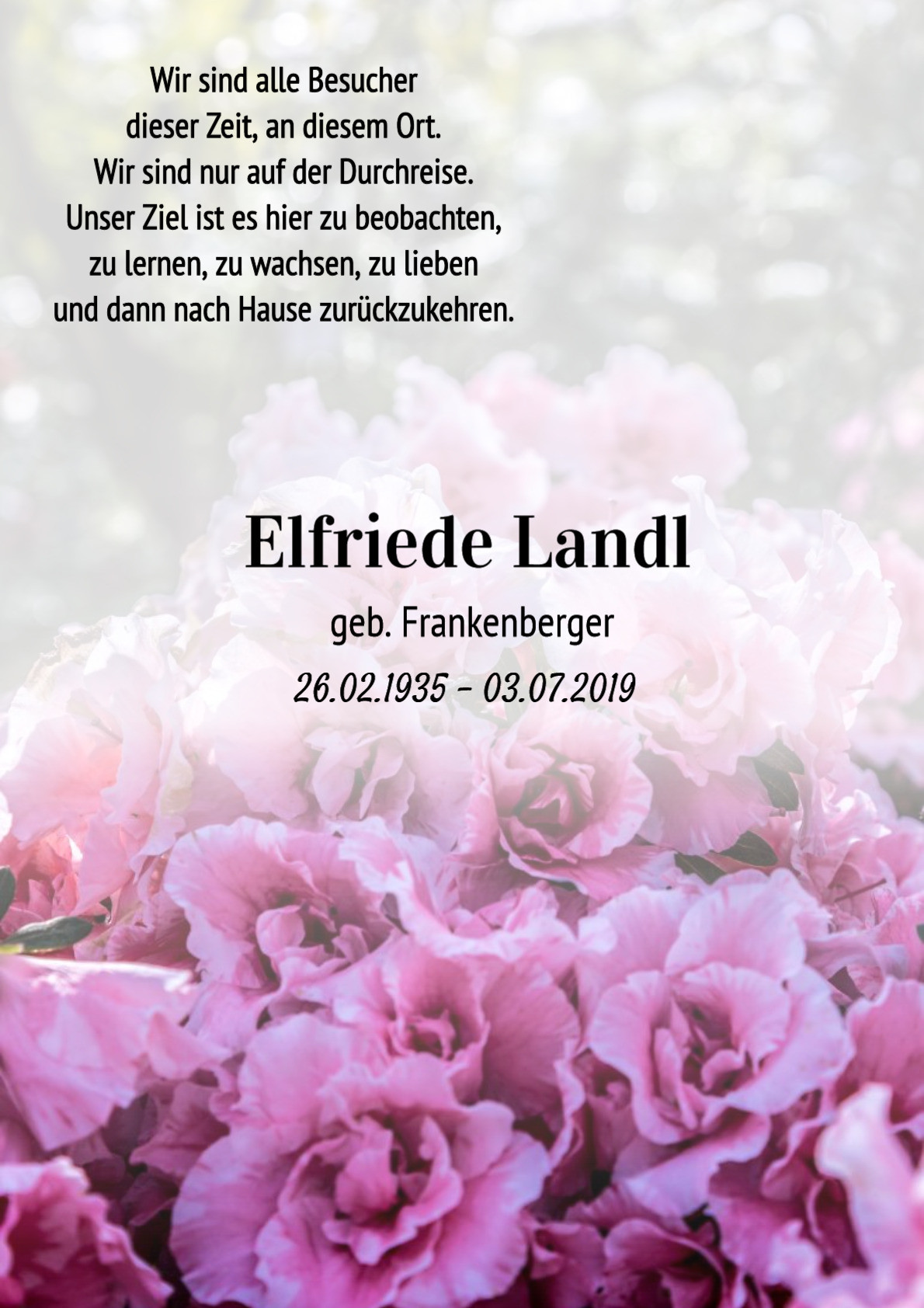 Traueranzeige von Elfriede Landl