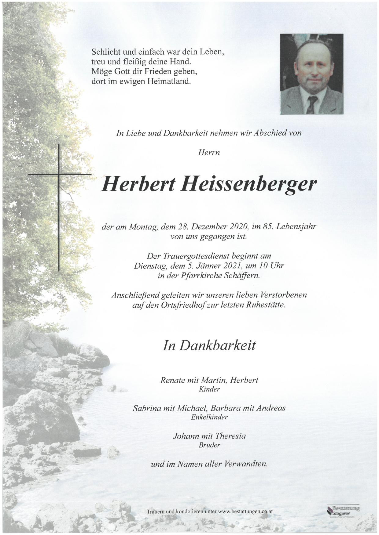 Traueranzeige von Herbert Heissenberger