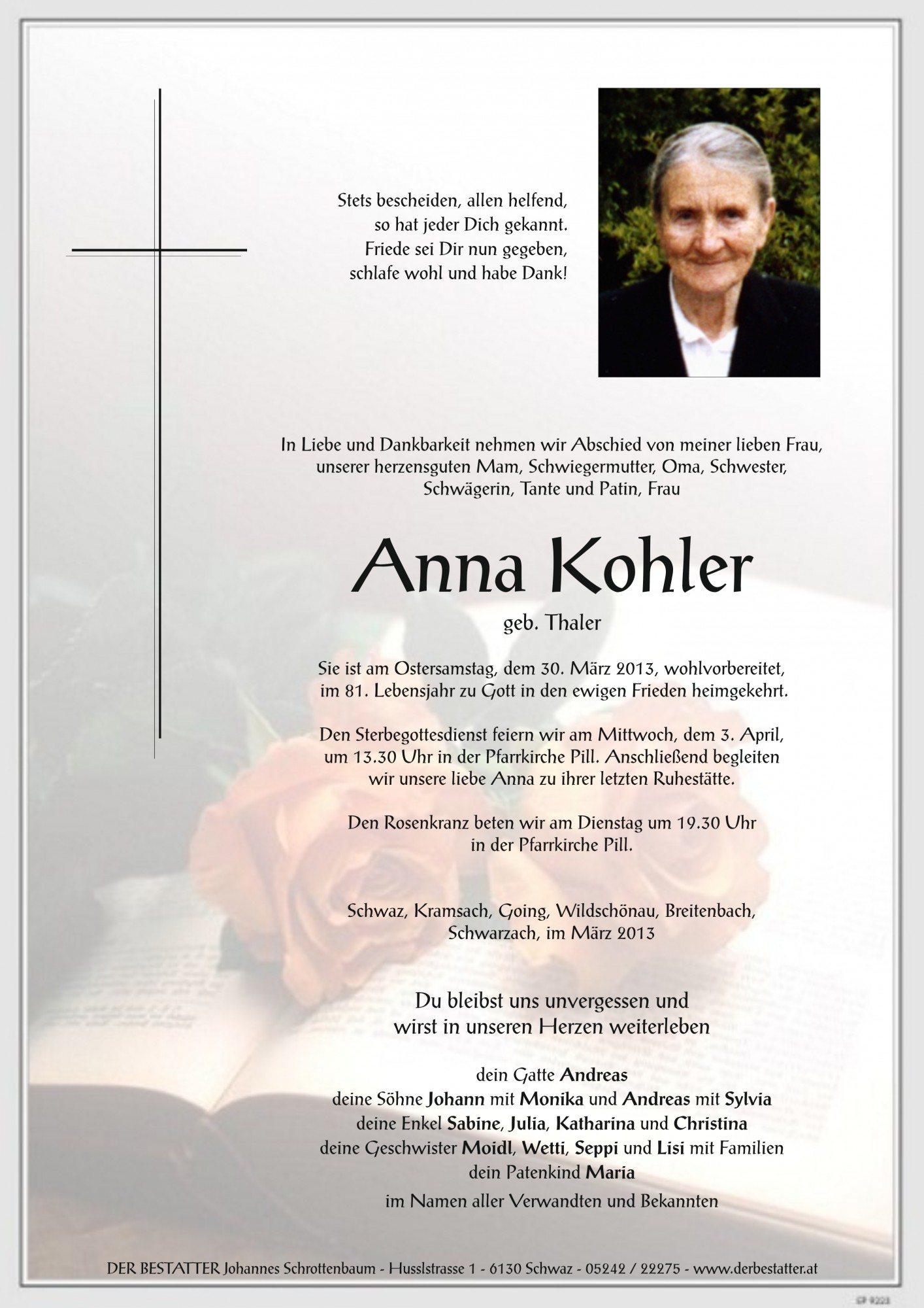 Traueranzeige von Anna Kohler