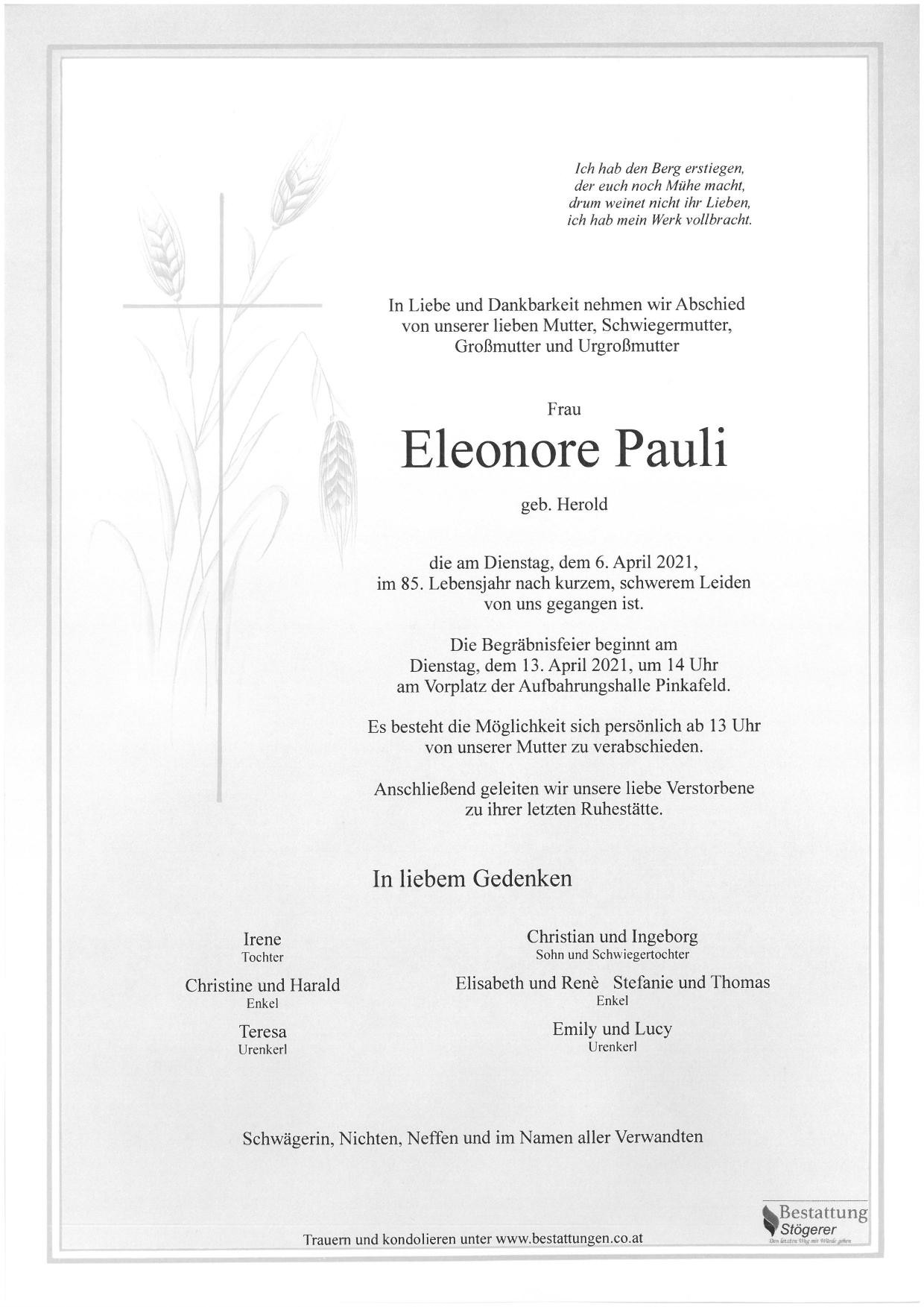 Traueranzeige von Elenore Pauli