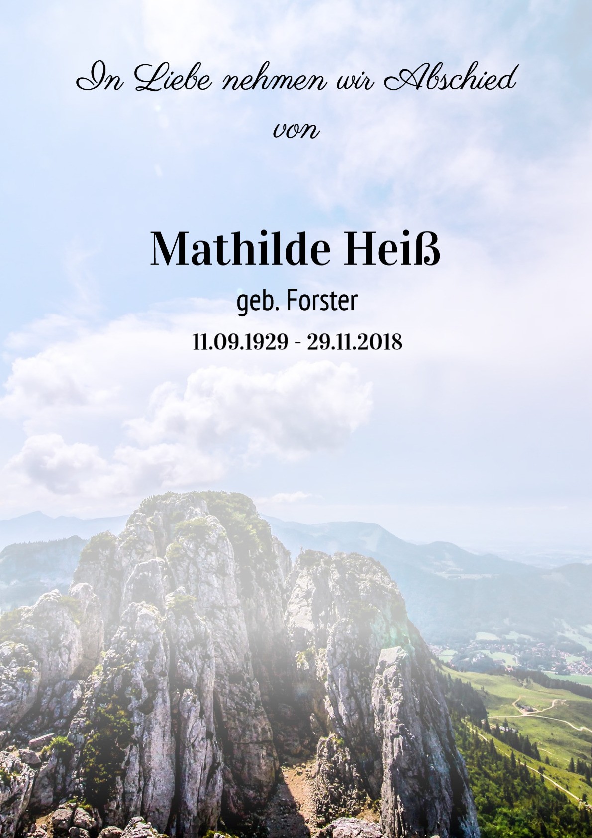 Traueranzeige von Mathilde Heiß