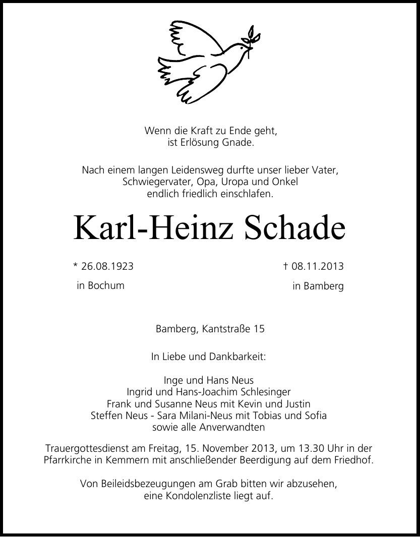 Traueranzeige von Karl-Heinz Schade