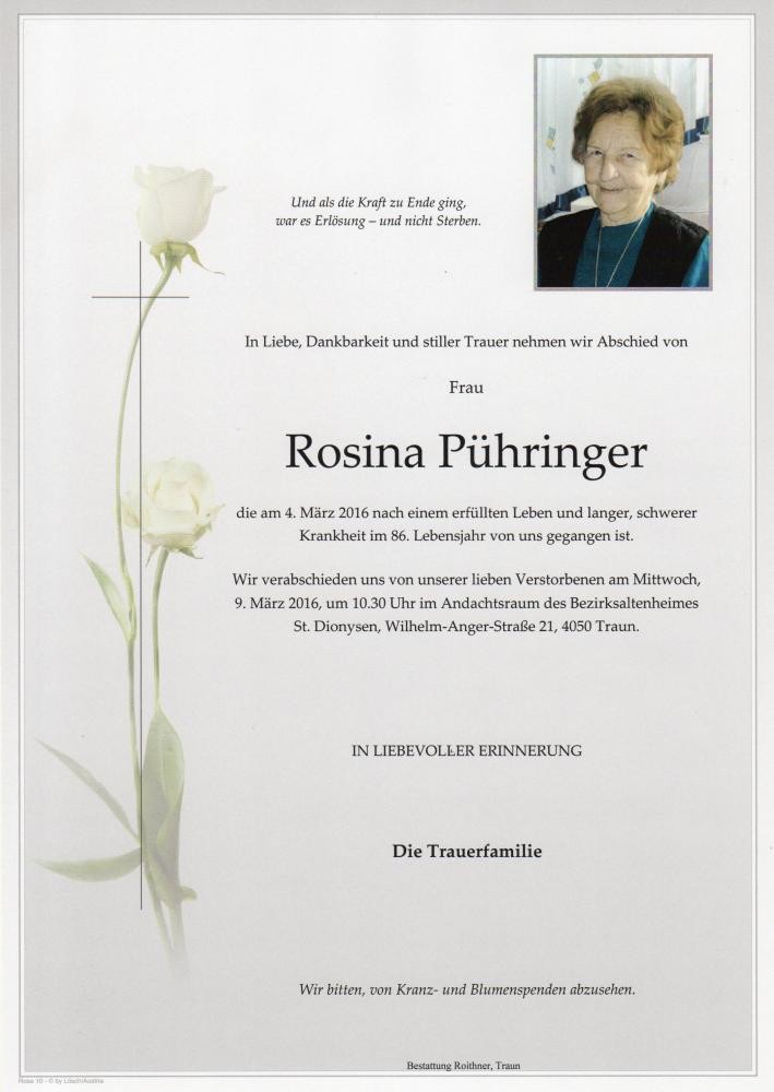 Traueranzeige von Rosina Pühringer