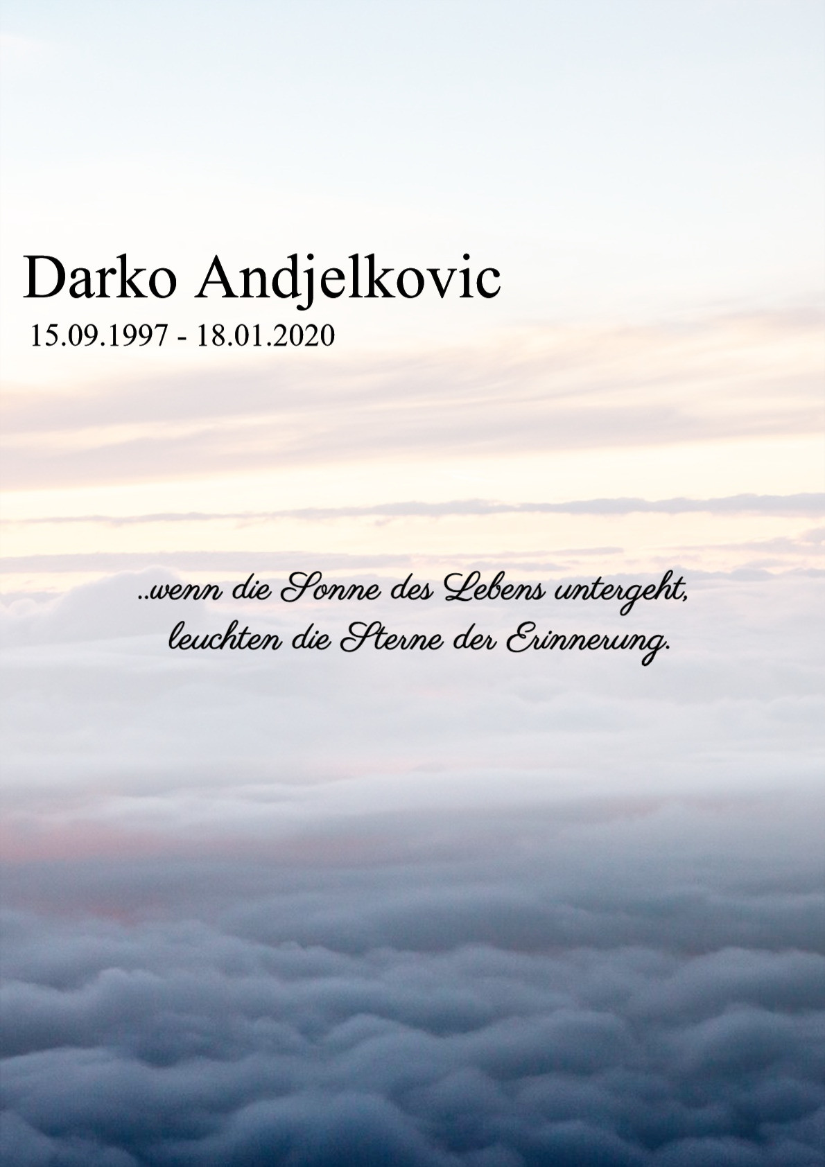 Traueranzeige von Darko Andjelkovic