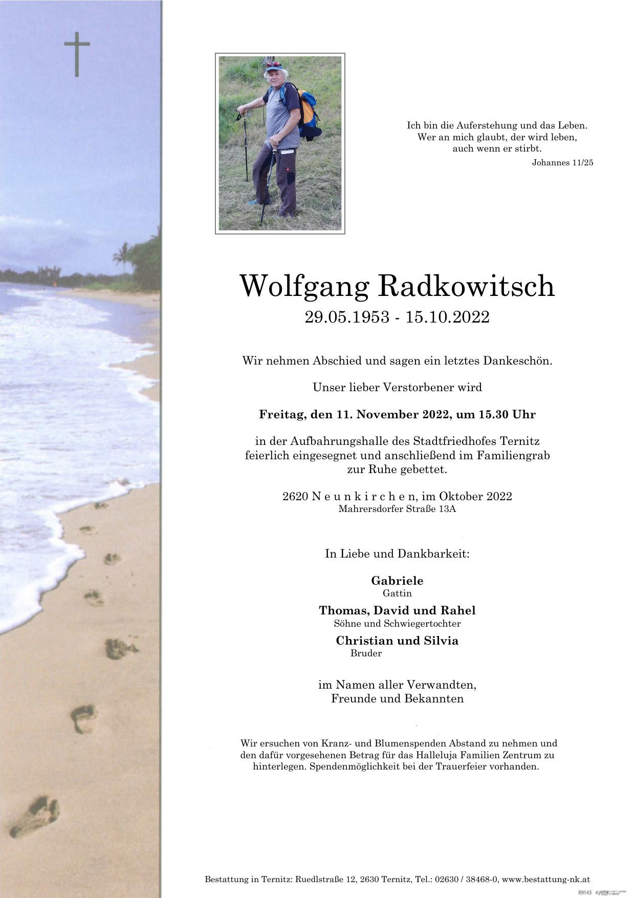 Traueranzeige von Wolfgang Radkowitsch