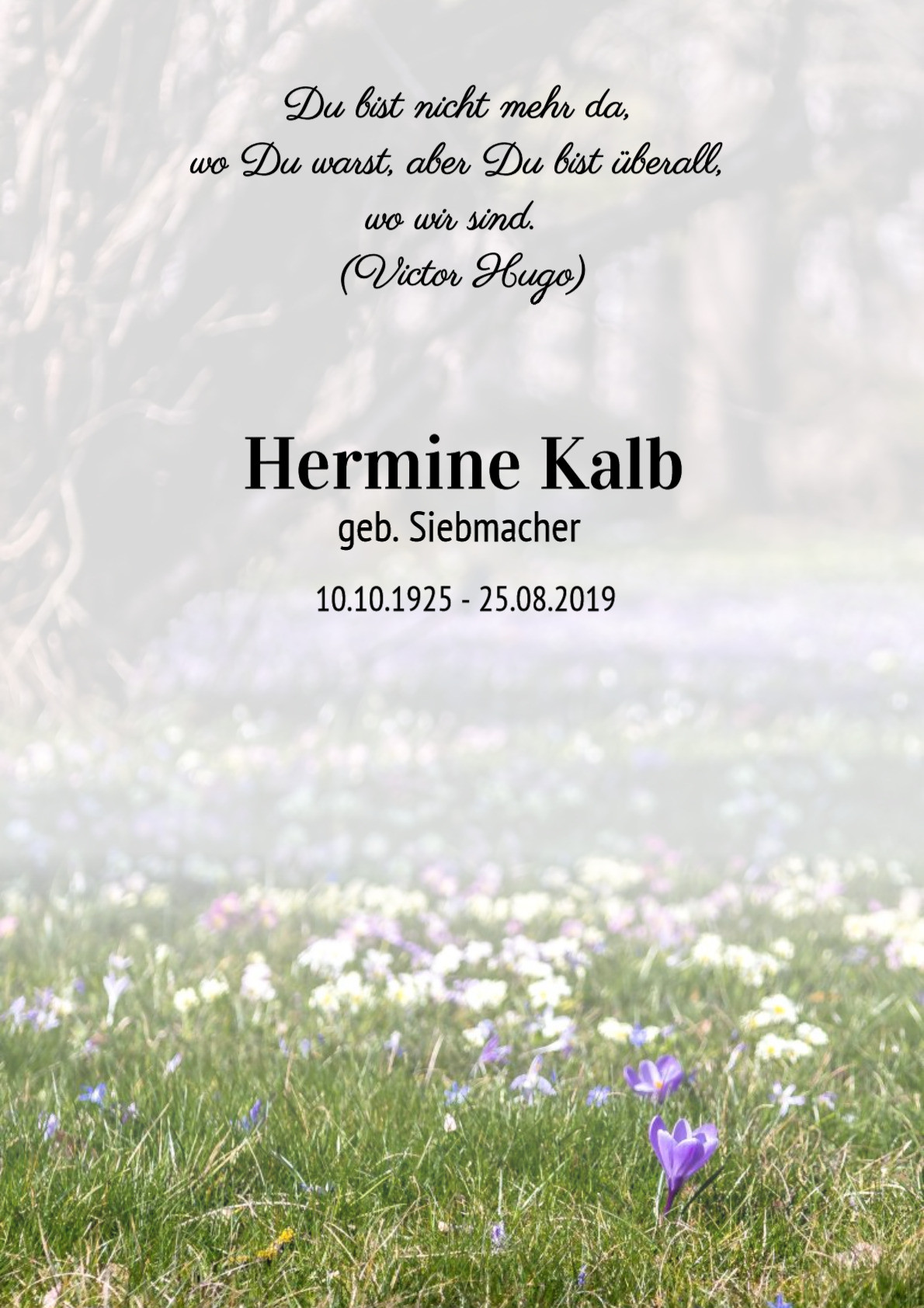 Traueranzeige von Hermine Kalb