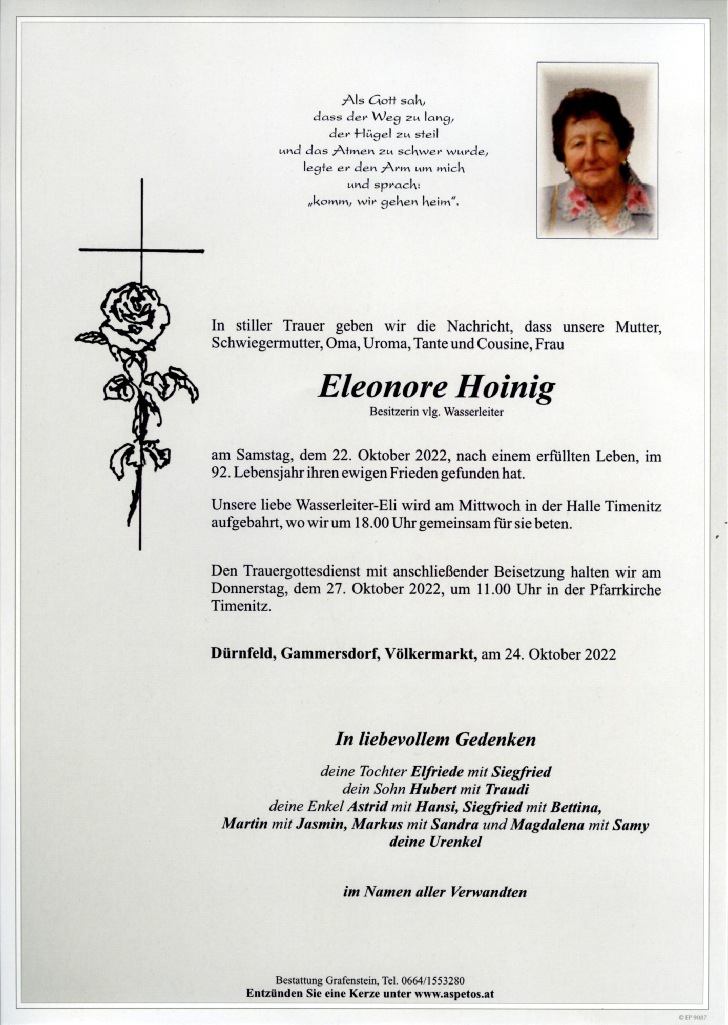 Traueranzeige von Frau Eleonore Hoinig