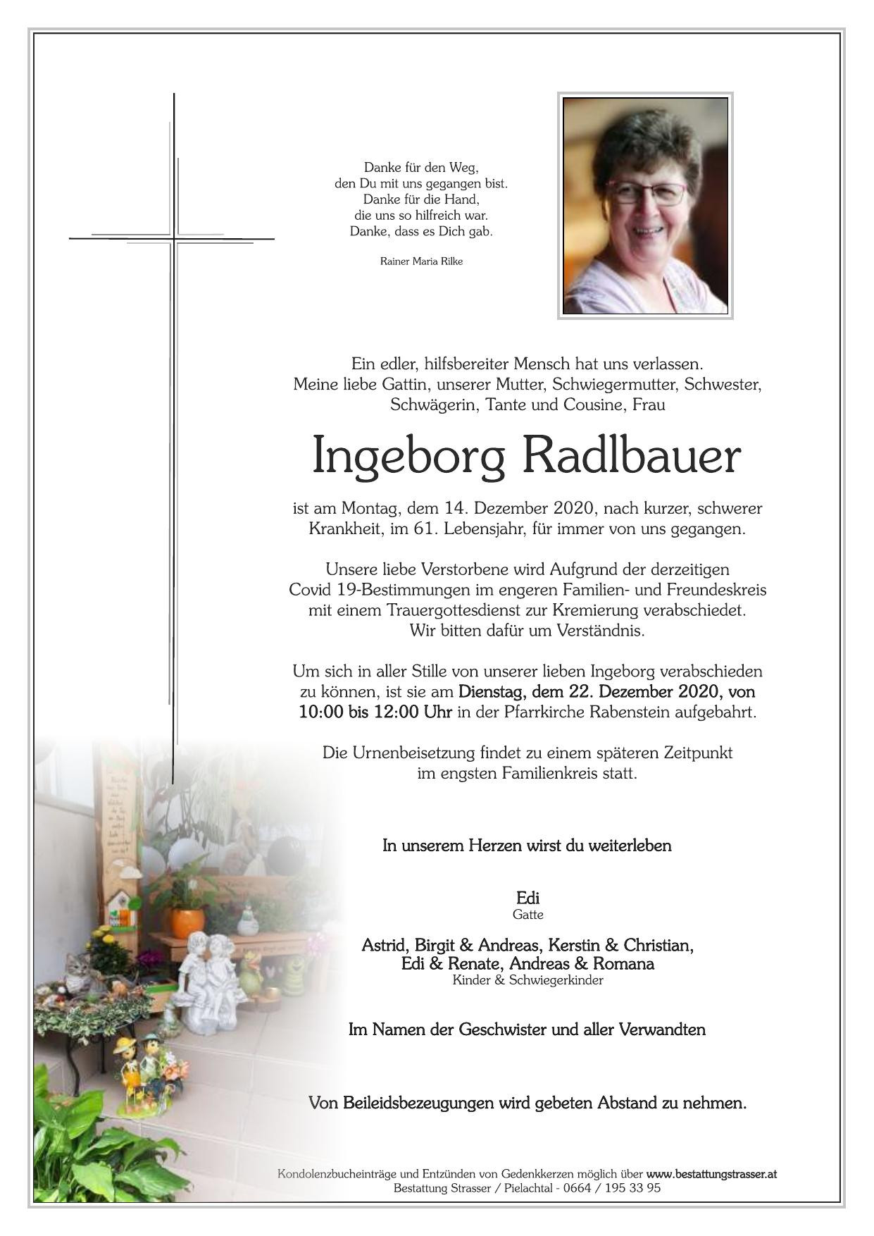 Traueranzeige von Ingeborg Radlbauer