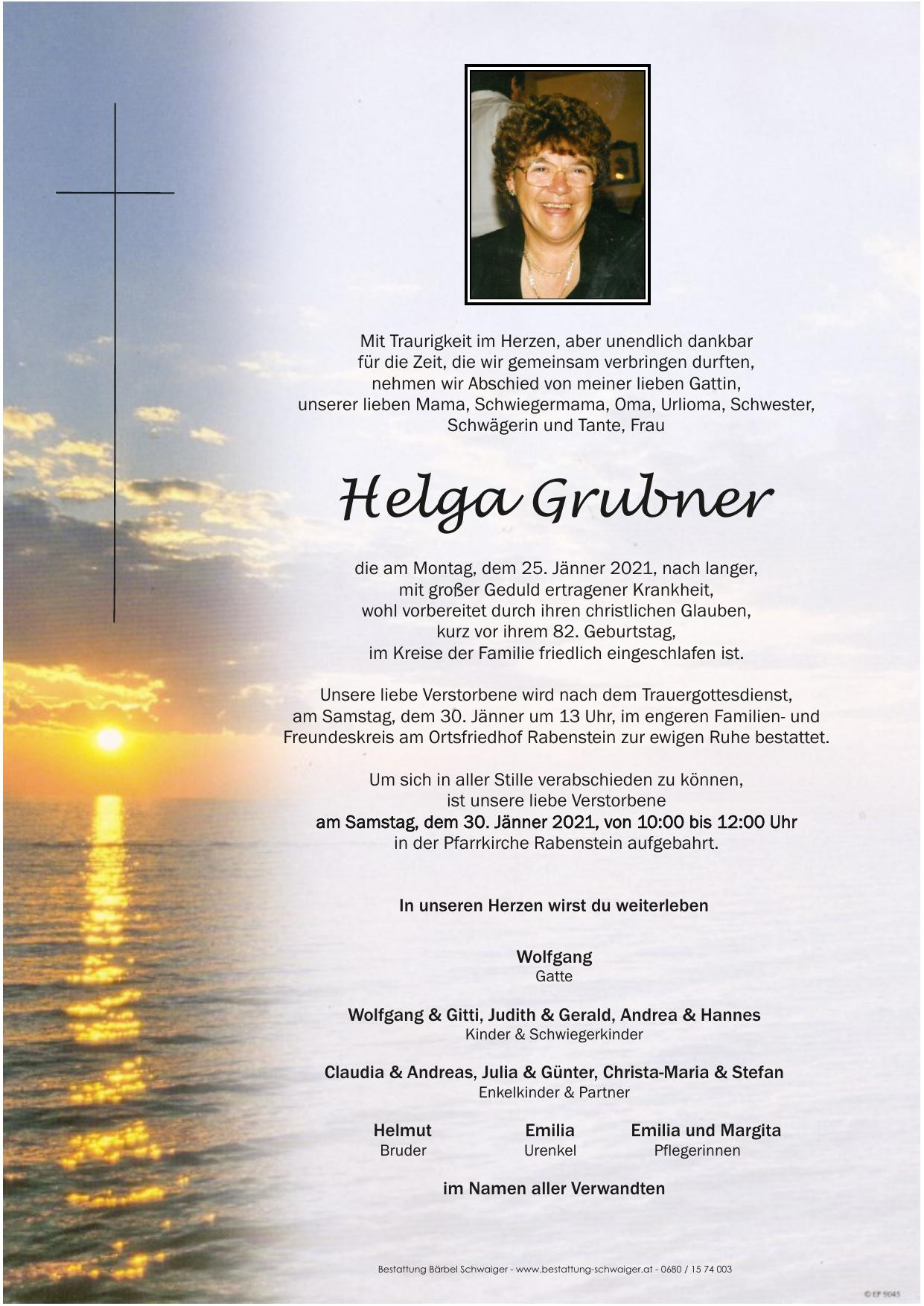 Traueranzeige von Helga Grubner