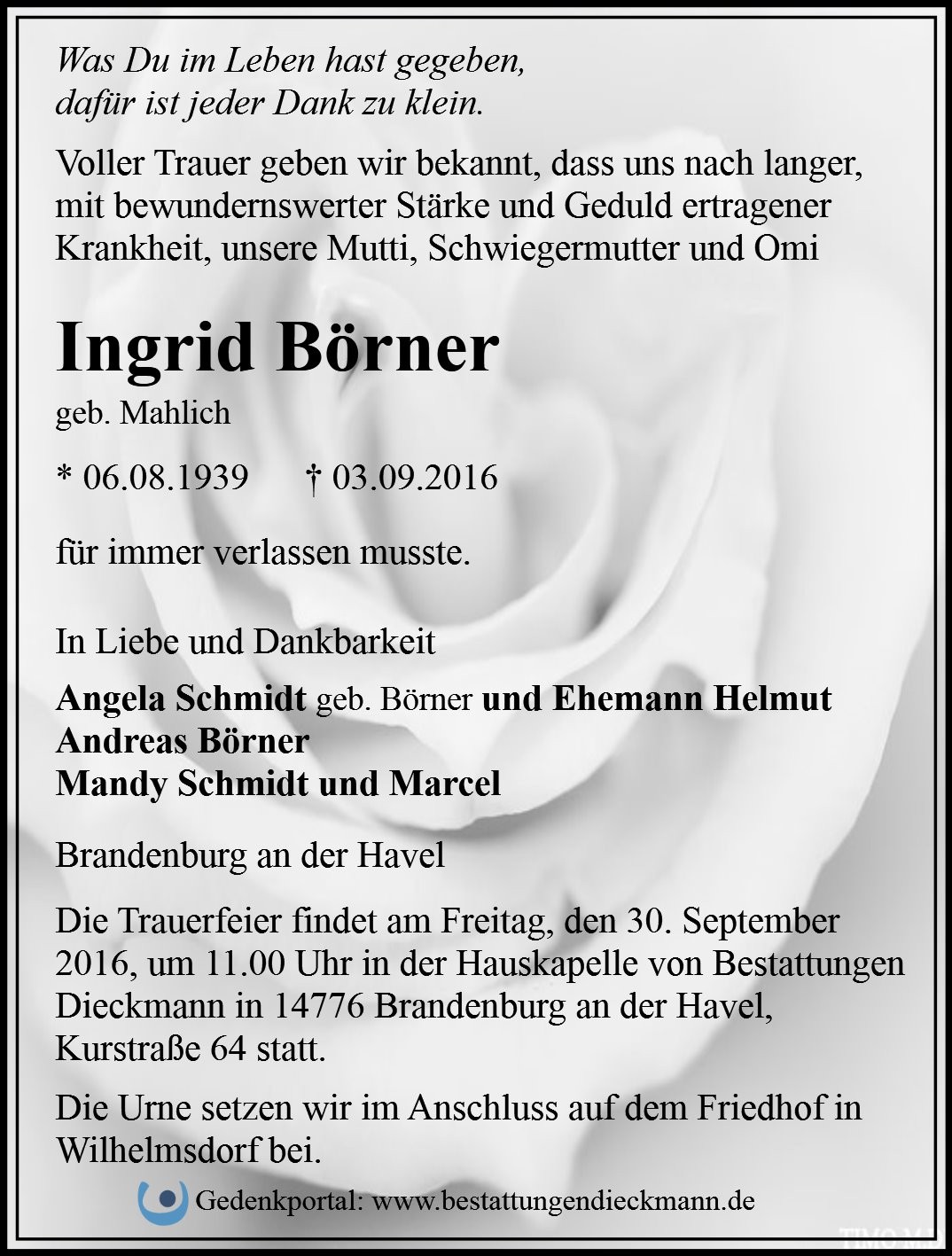 Traueranzeige von Ingrid Börner