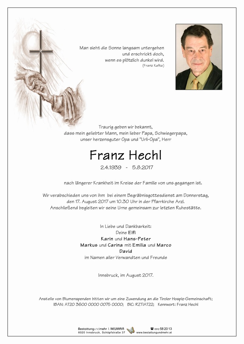Traueranzeige von Franz Hechl