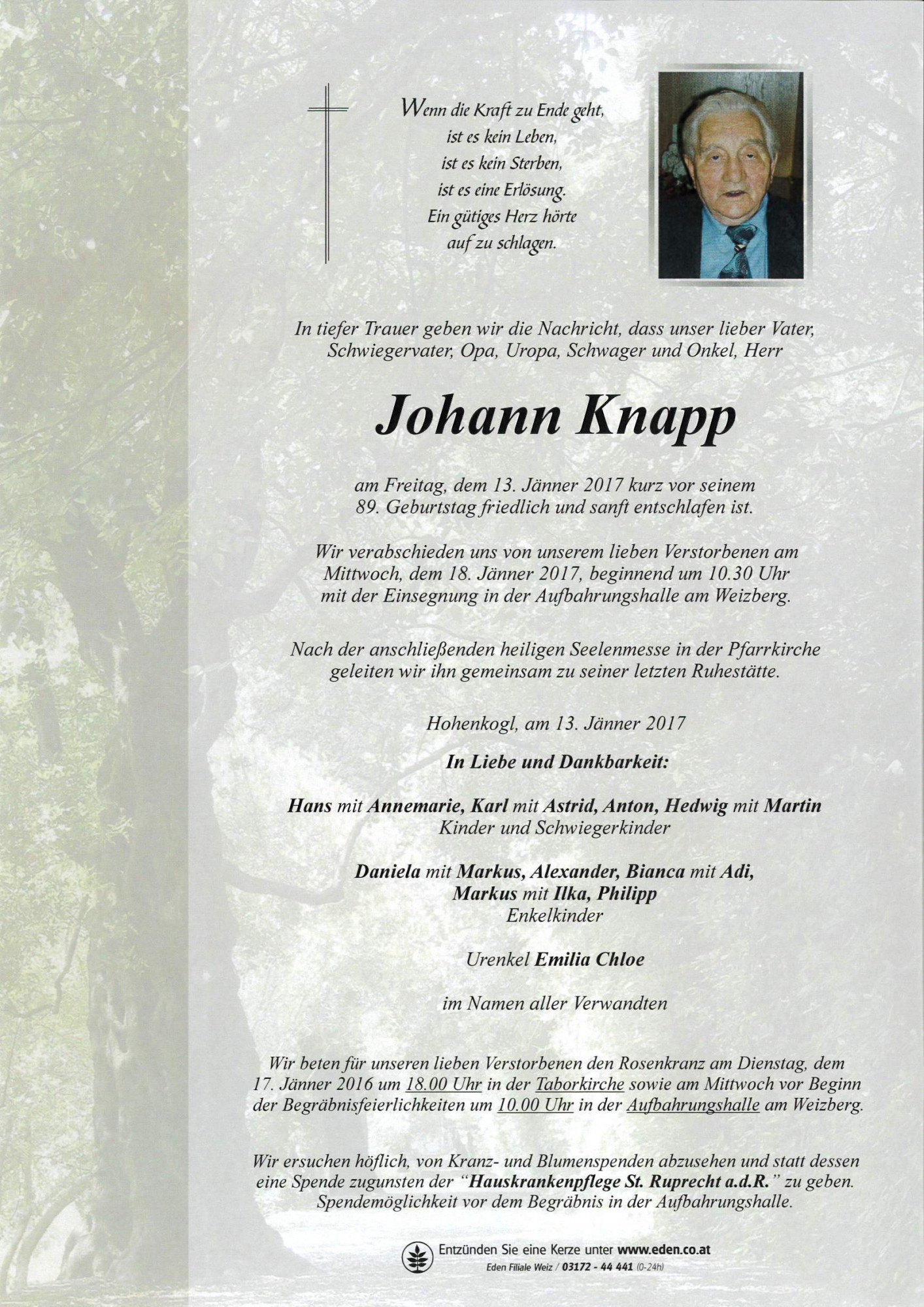 Traueranzeige von Johann Knapp