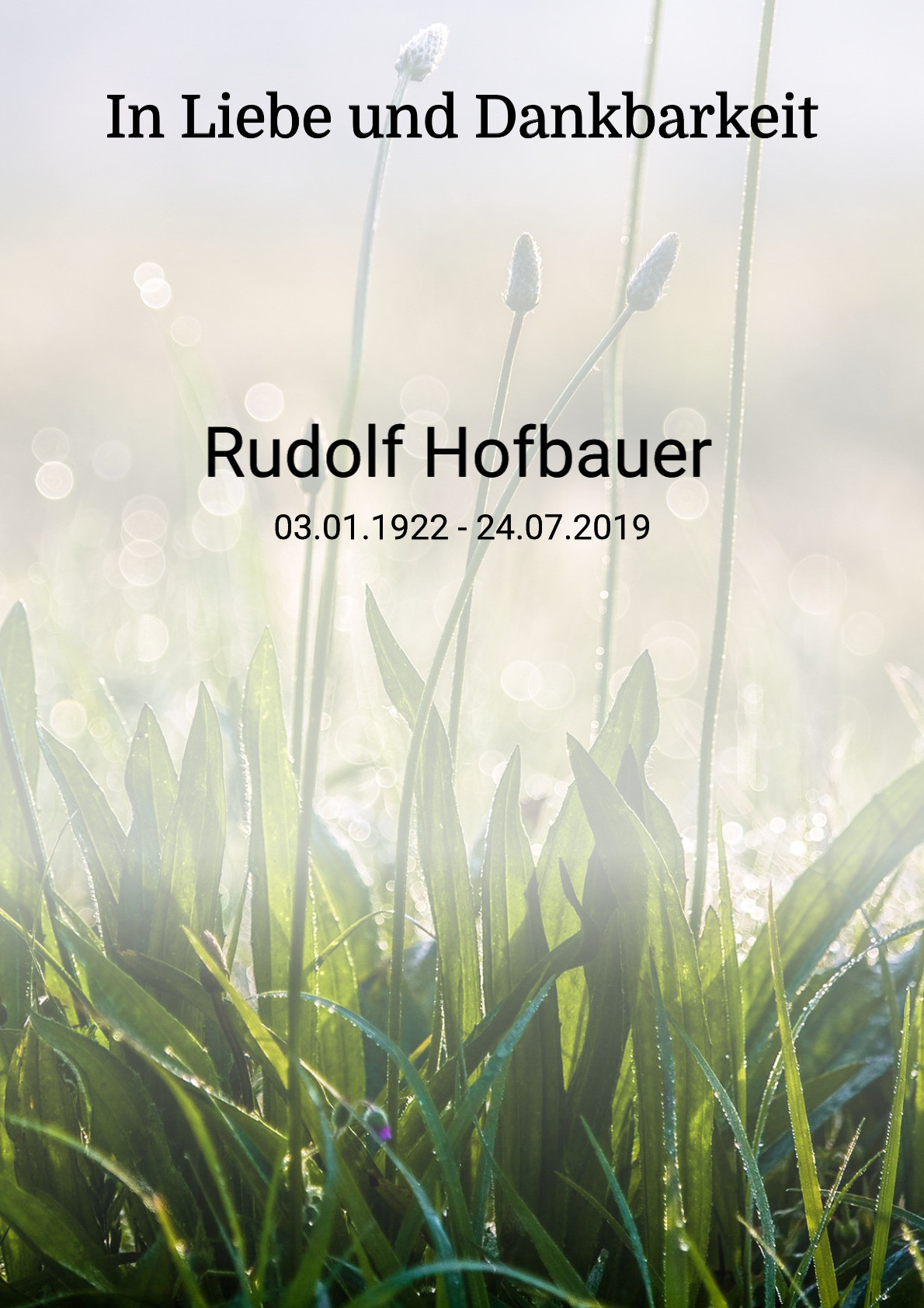 Traueranzeige von Rudolf Hofbauer