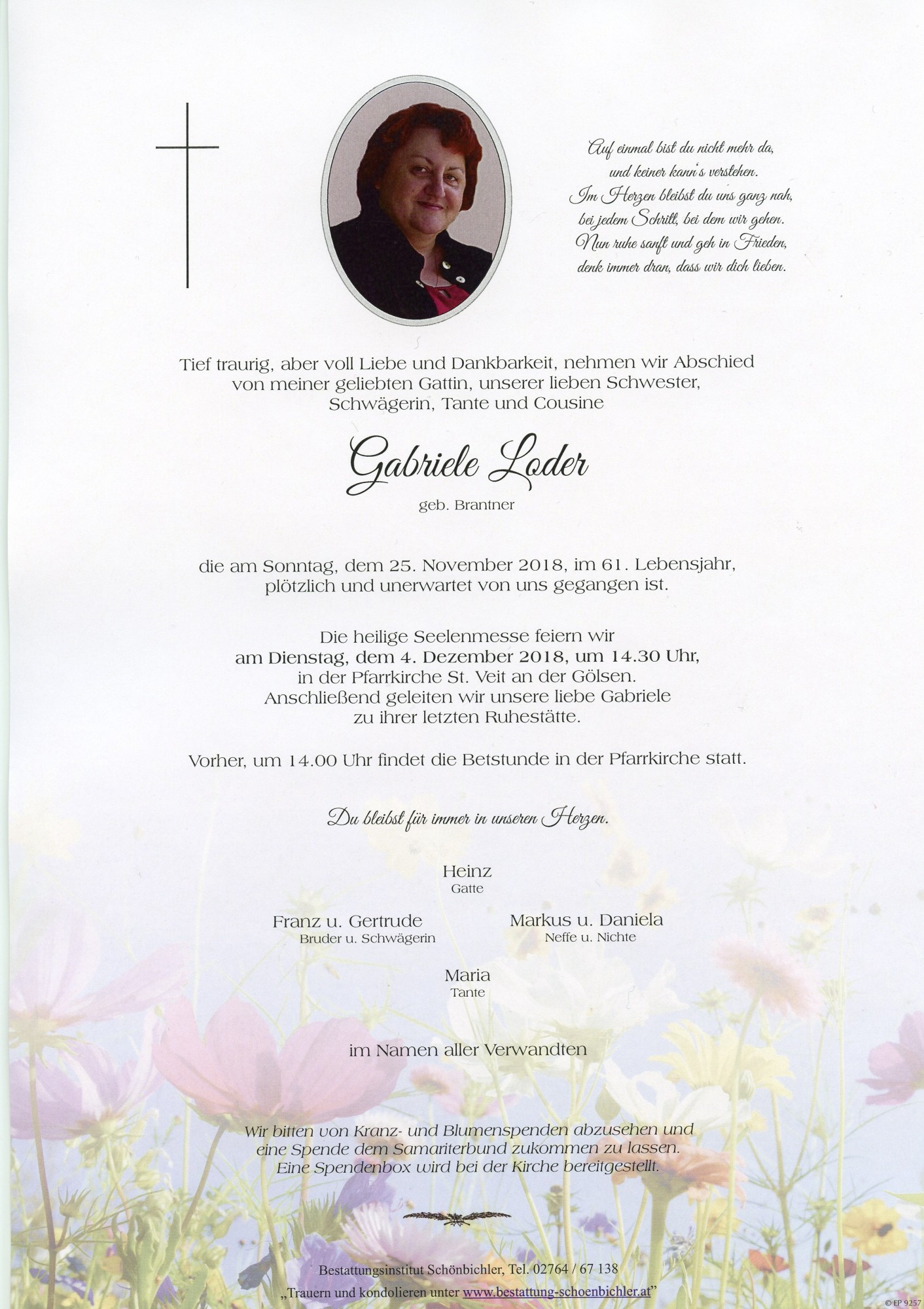 Traueranzeige von Gabriele Loder