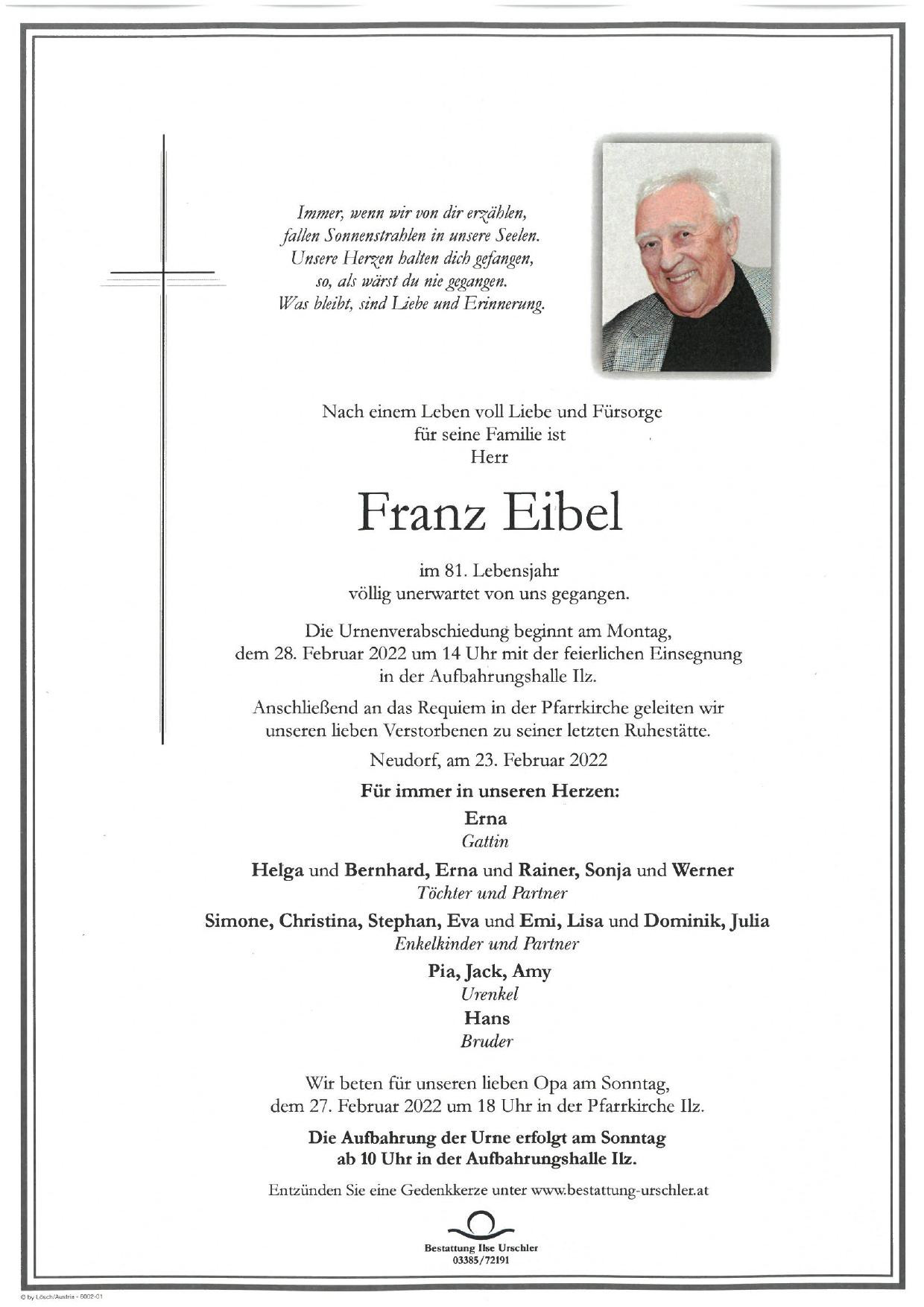 Traueranzeige von Franz Eibel