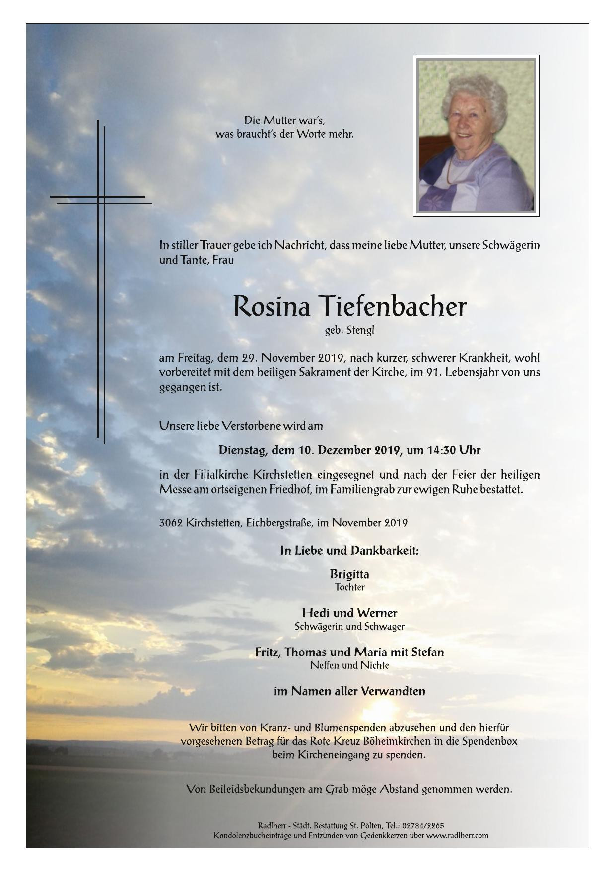Traueranzeige von Rosina Tiefenbacher