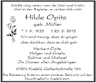 Traueranzeige von Hilde Opitz