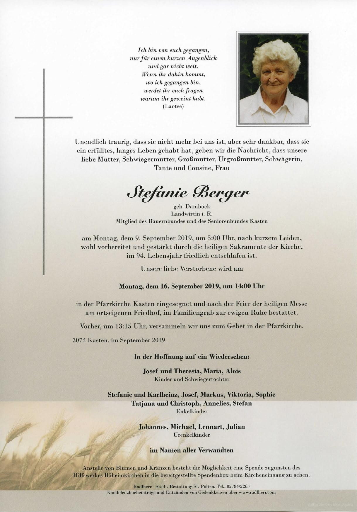 Traueranzeige von Stefanie Berger