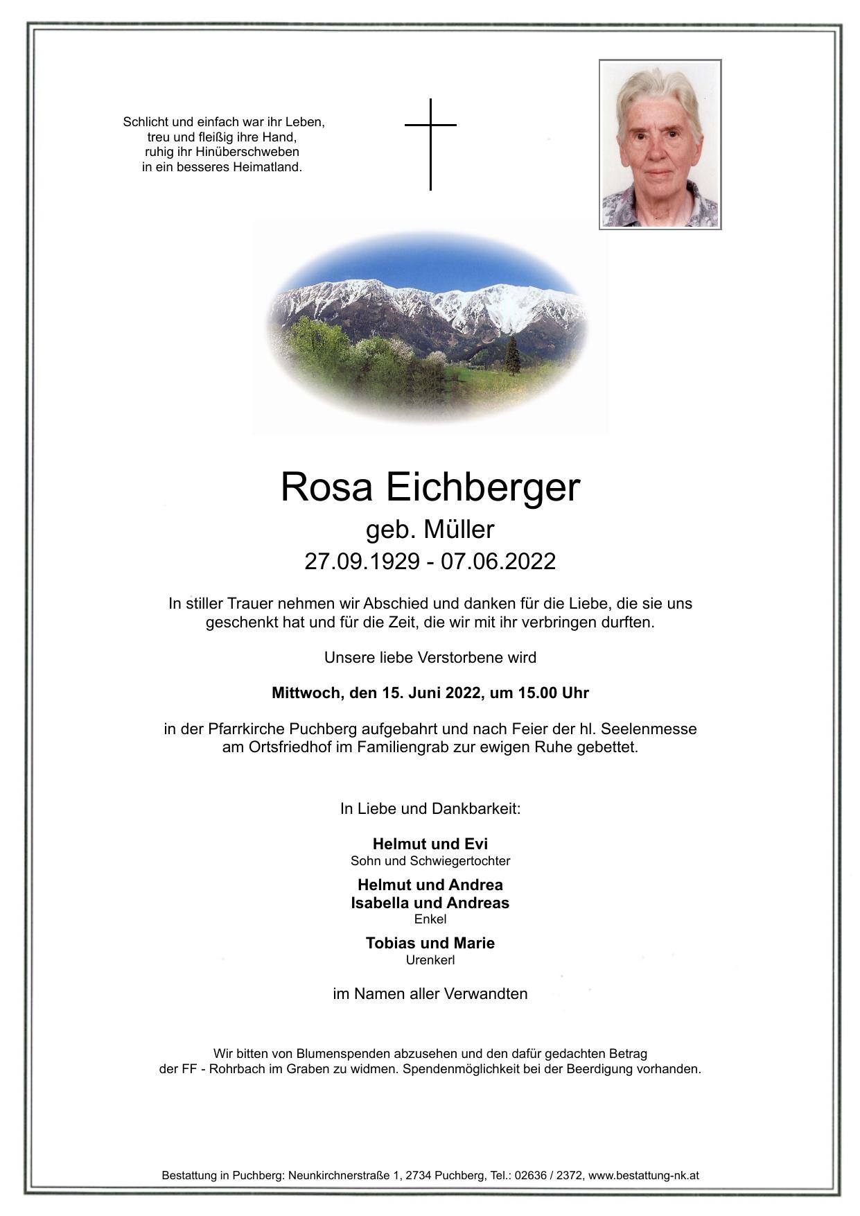 Traueranzeige von Rosa Eichberger