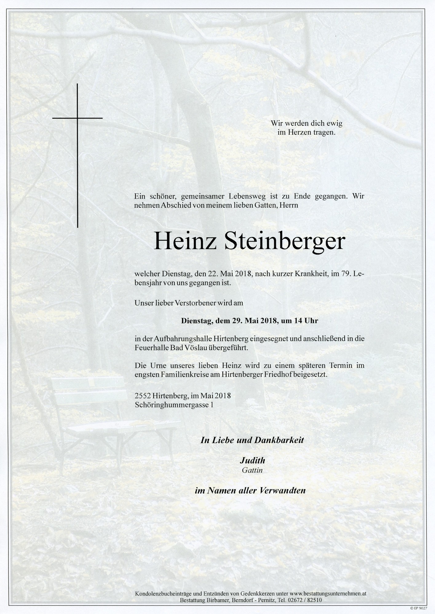 Traueranzeige von Heinz Steinberger