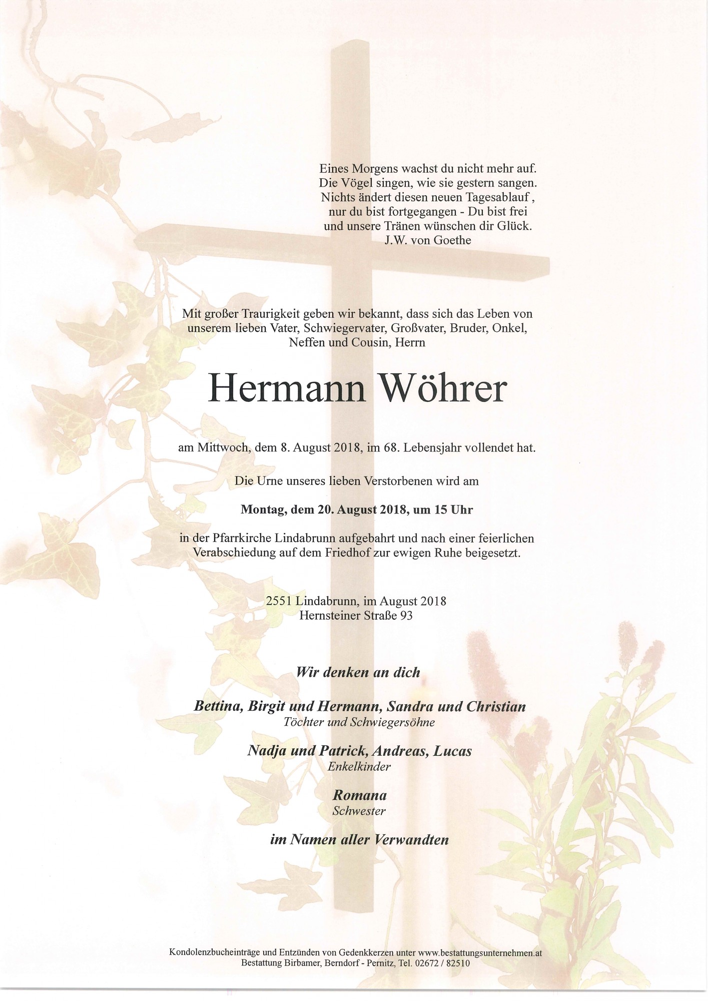 Traueranzeige von Hermann Wöhrer