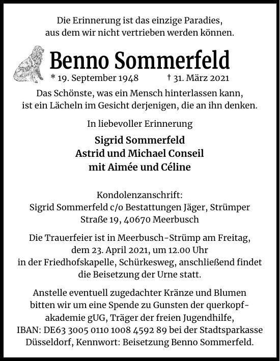Traueranzeige von Benno Sommerfeld