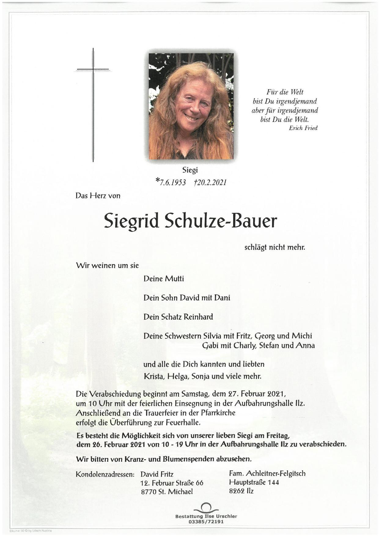Traueranzeige von Siegrid Schulze-Bauer