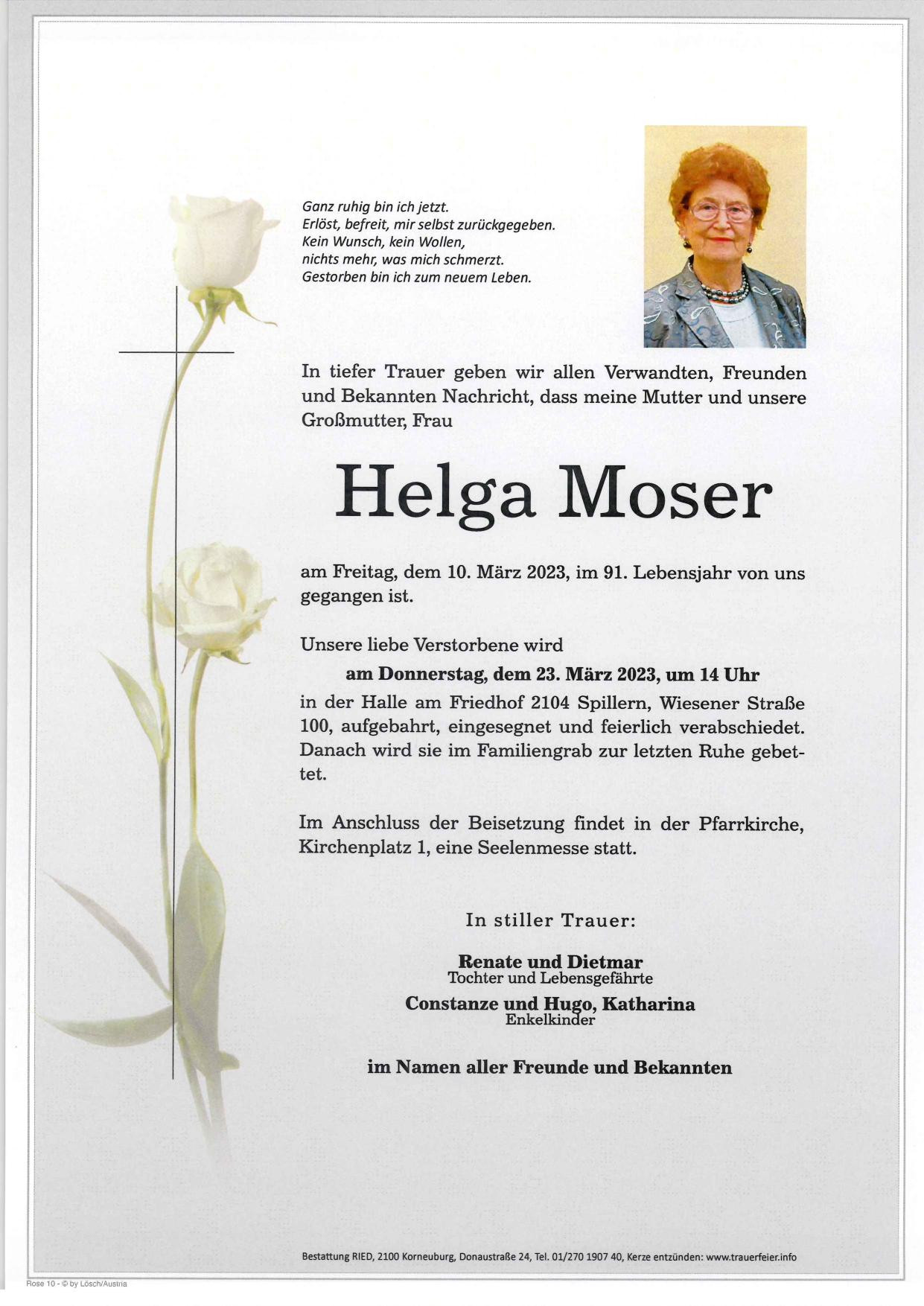 Traueranzeige von Helga Moser