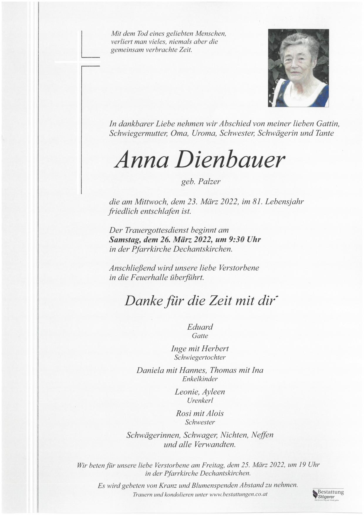 Traueranzeige von Anna Dienbauer