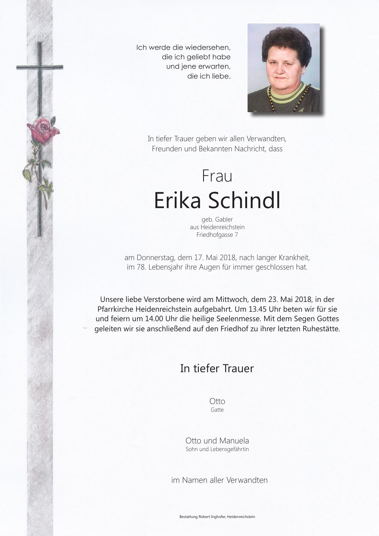Traueranzeige von Erika Schindl