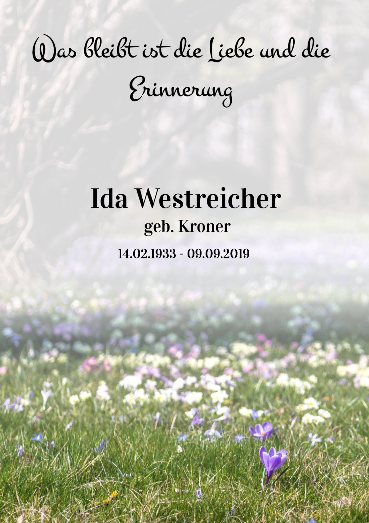 Traueranzeige von Ida Westreicher