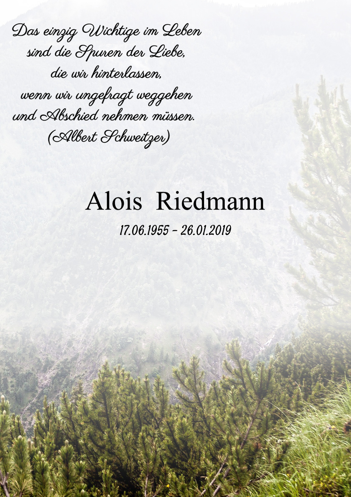 Traueranzeige von Alois Riedmann