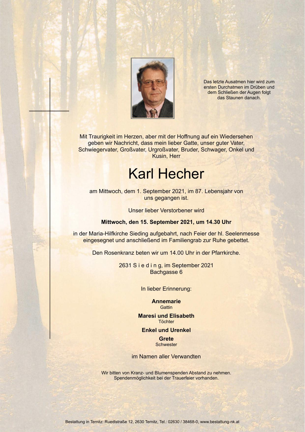 Traueranzeige von Karl Hecher
