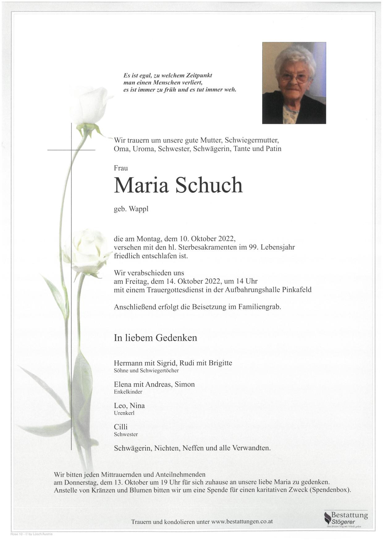 Traueranzeige von Maria Schuch