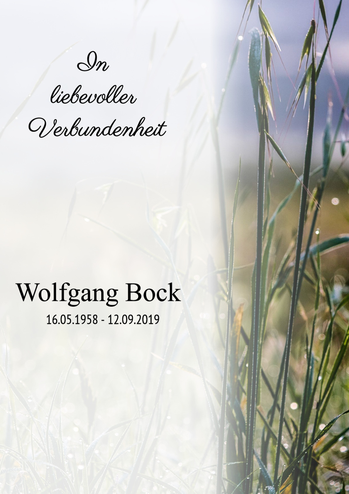 Traueranzeige von Wolfgang Bock