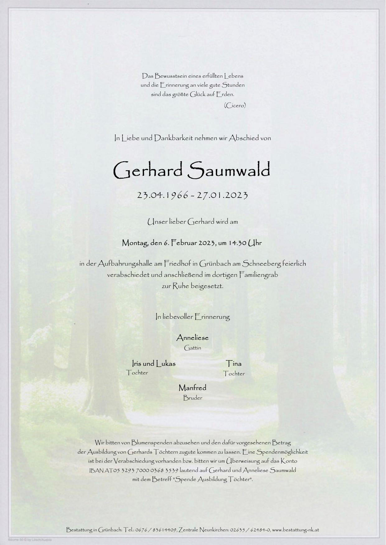 Traueranzeige von Gerhard Saumwald