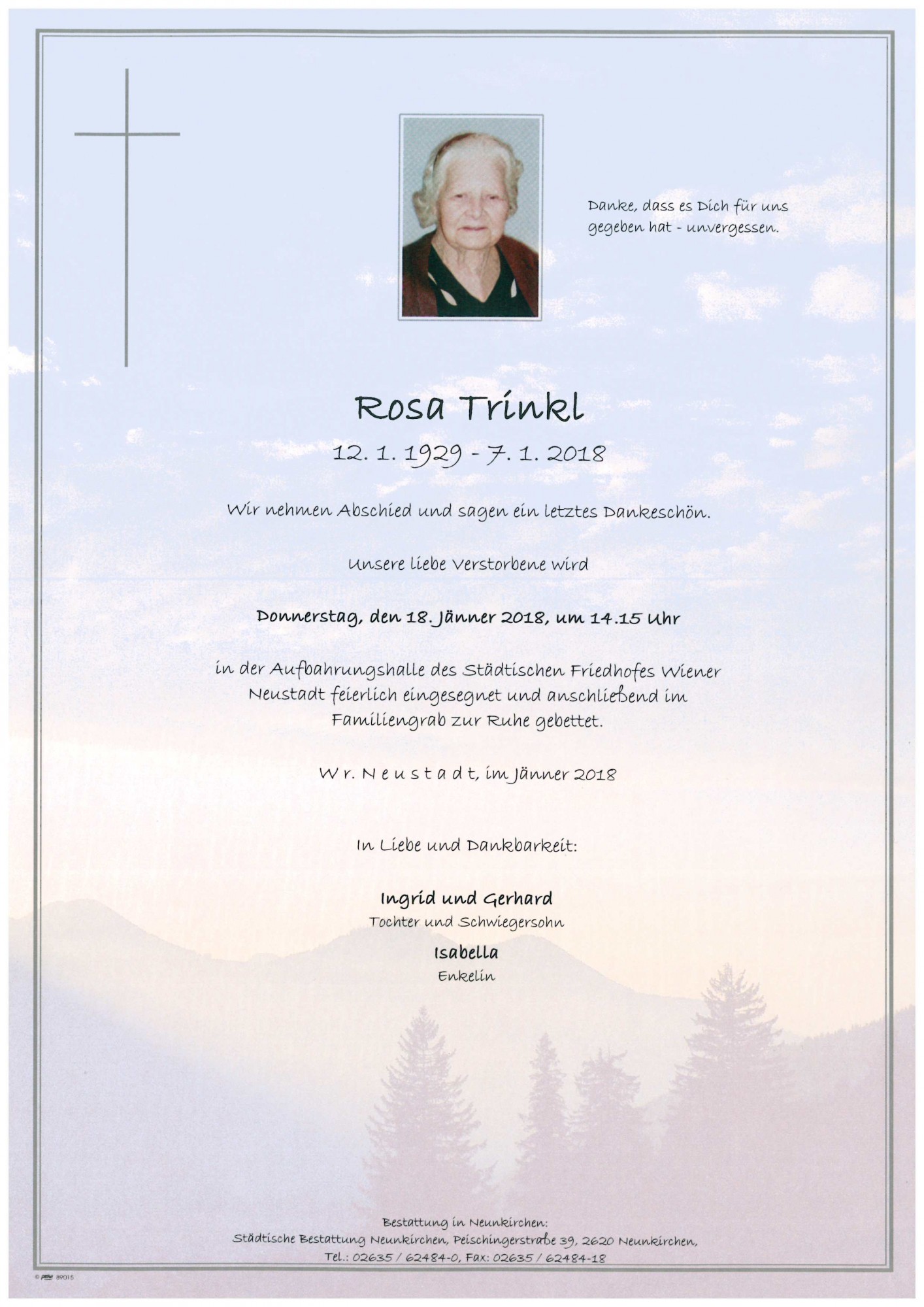 Traueranzeige von Rosa Trinkl