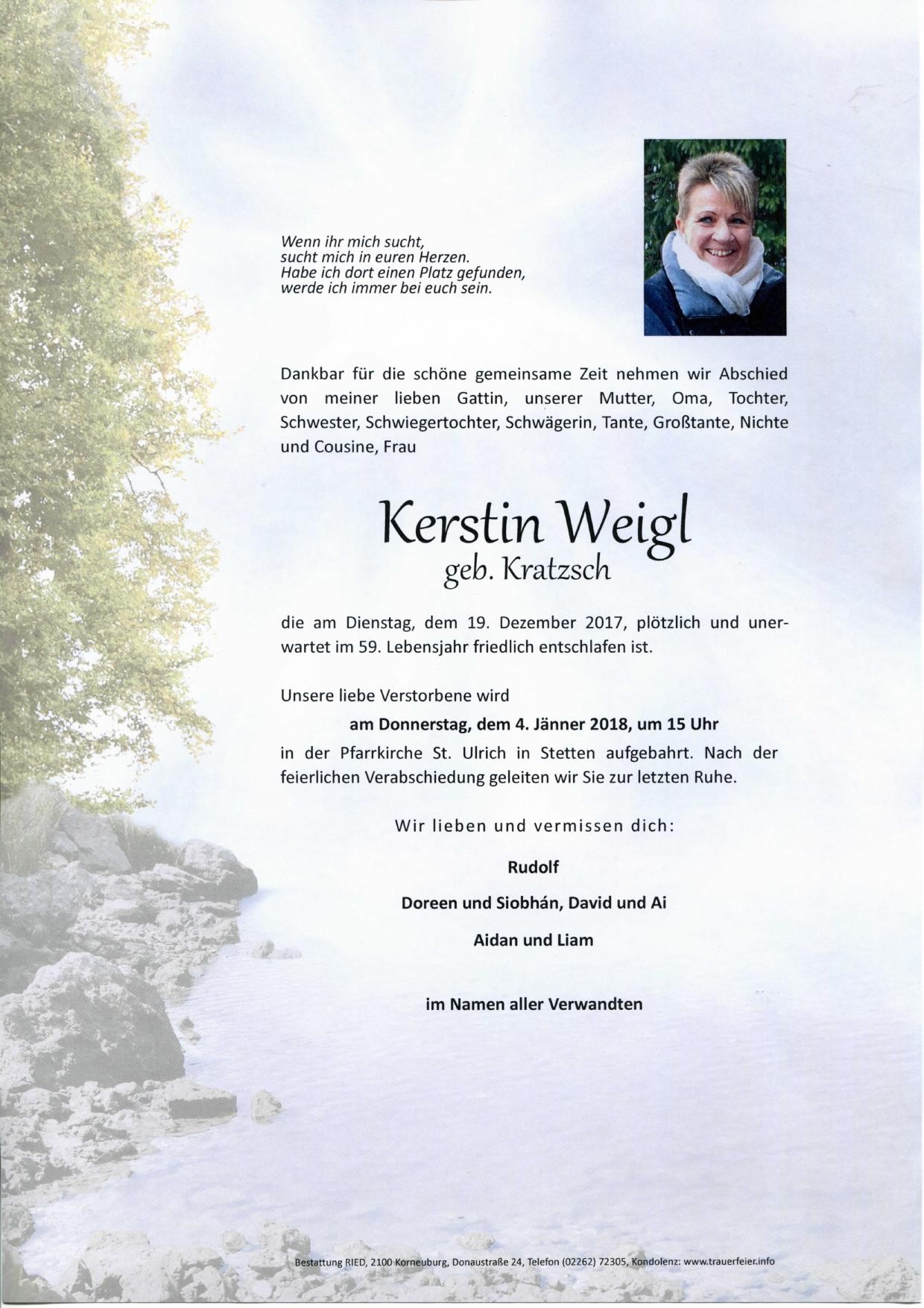 Traueranzeige von Kerstin Weigl