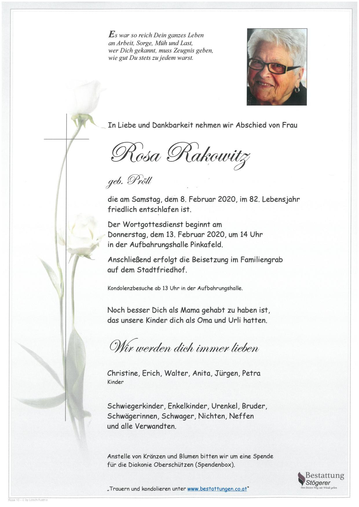 Traueranzeige von Rosa Rakowitz