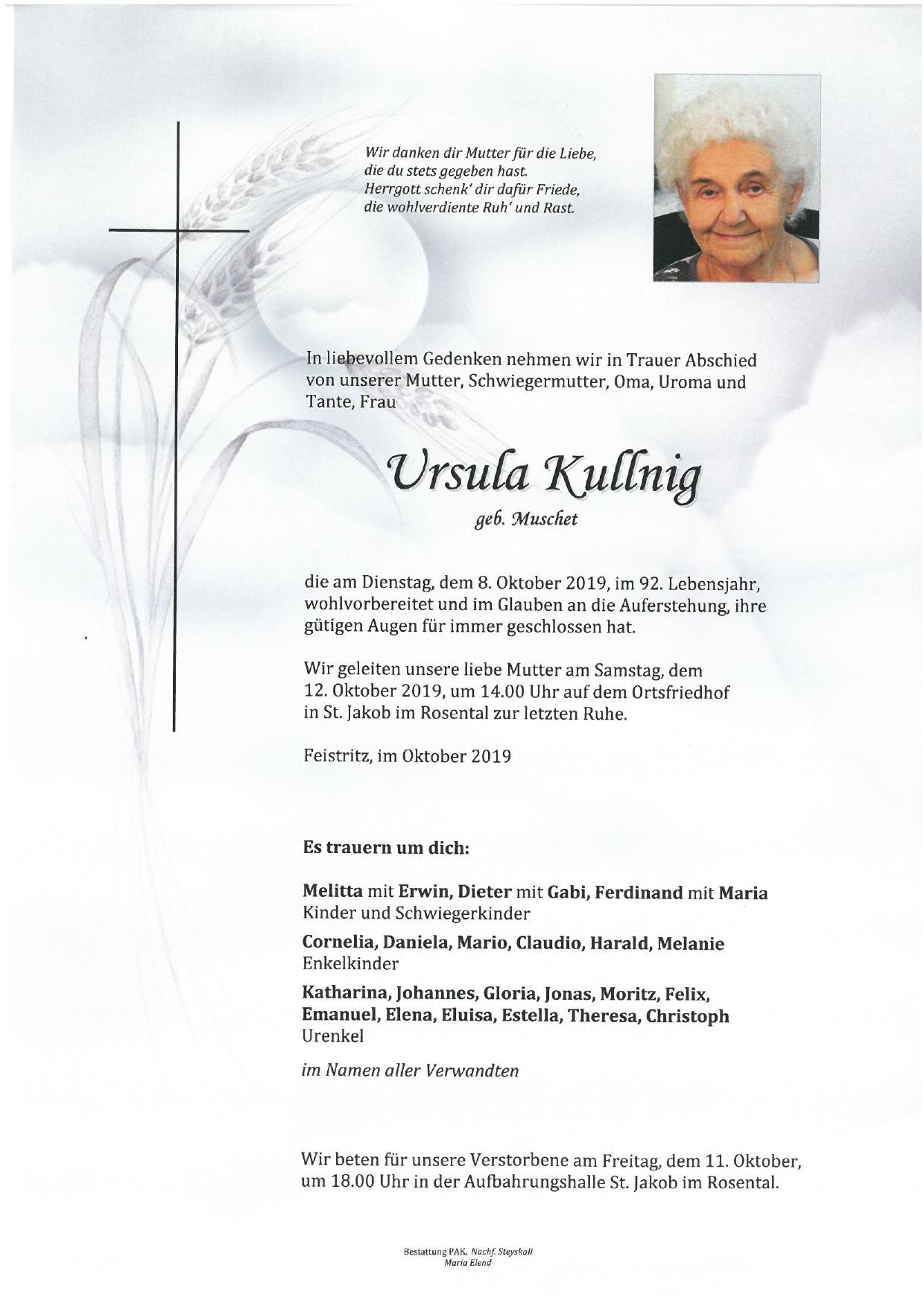 Traueranzeige von Ursula Kullnig