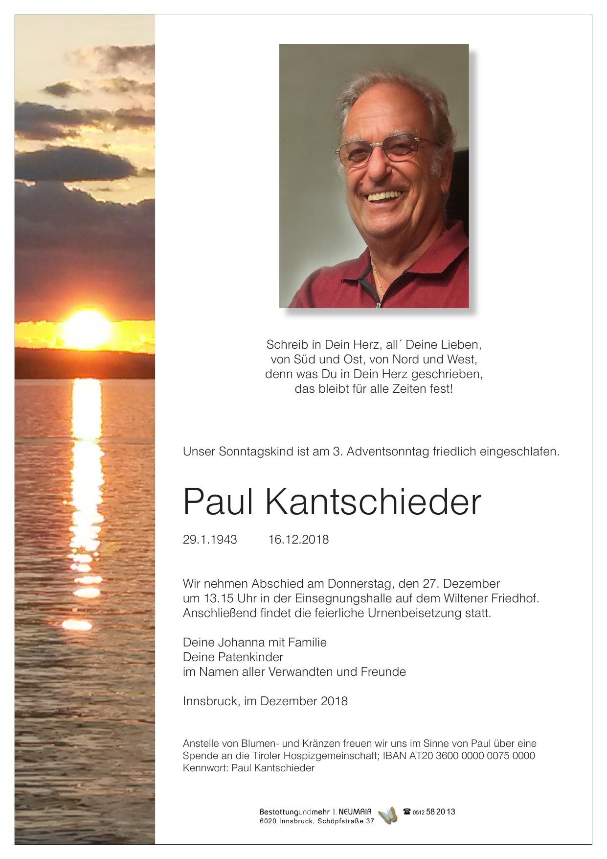 Traueranzeige von Paul Kantschieder