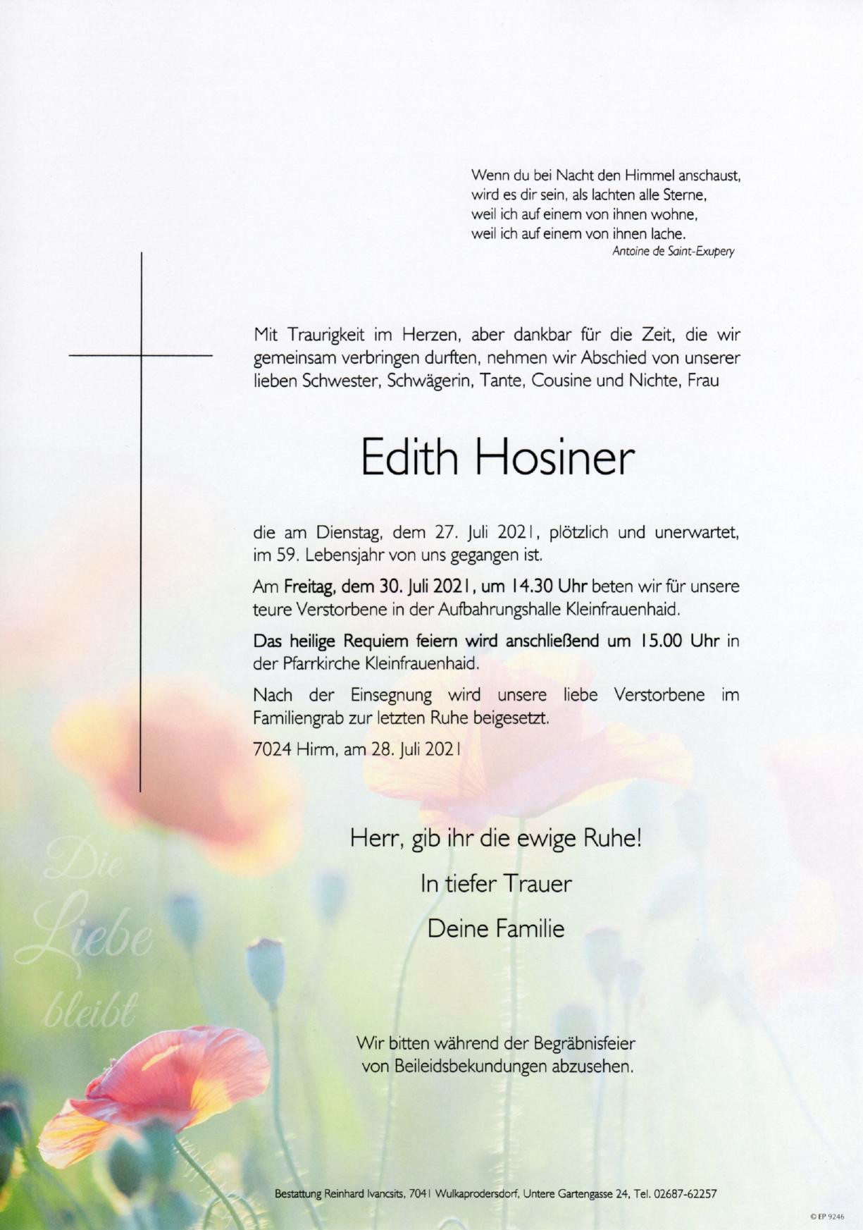 Traueranzeige von Edith Hosiner
