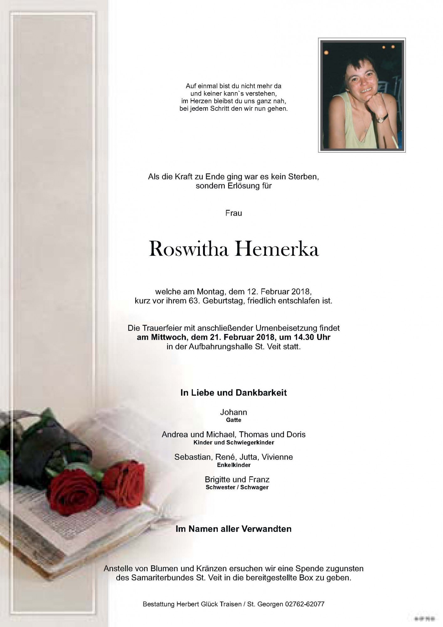 Traueranzeige von Roswitha Hemerka